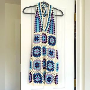 Crochet blue halter dress brand new with tags!